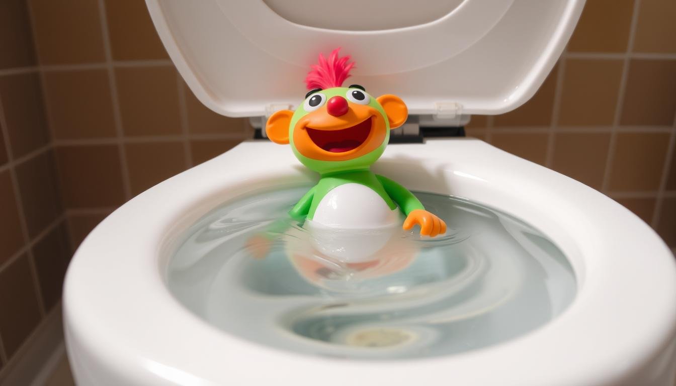 toy flushed down the toilet