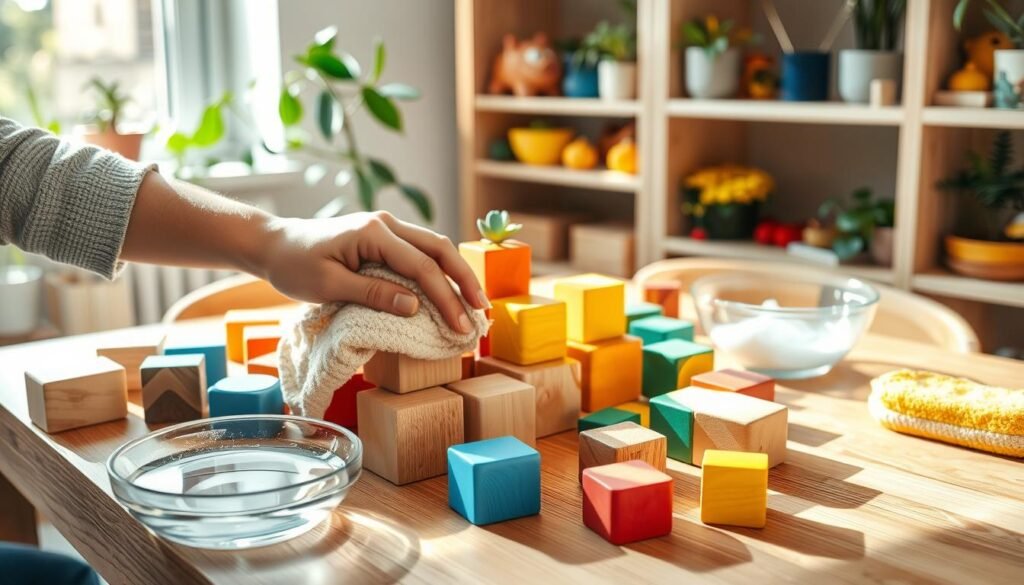 cleaning wooden blocks toys